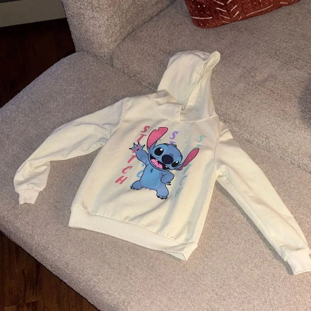 Disney Cream Hoodie with Stitch Design